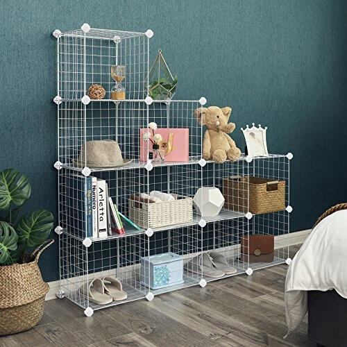 Customizable 12-Cube Metal Storage Shelf - Easy Assembly 1