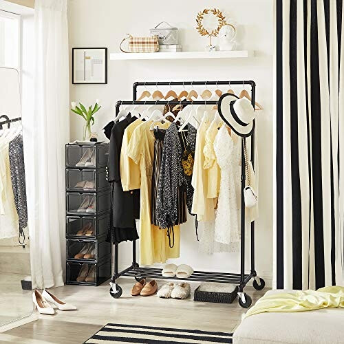 Industrial Style Heavy Duty Clothes Rack with Wheels 1