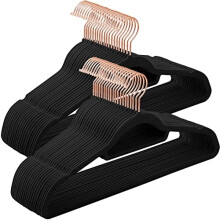 Non-Slip Velvet Hangers with Rose Gold Hooks, Set of 50