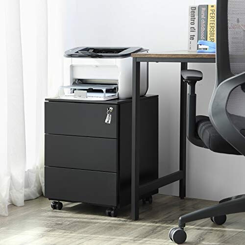 3-Drawer Rolling Office Cabinet with Lock and Wheels 1