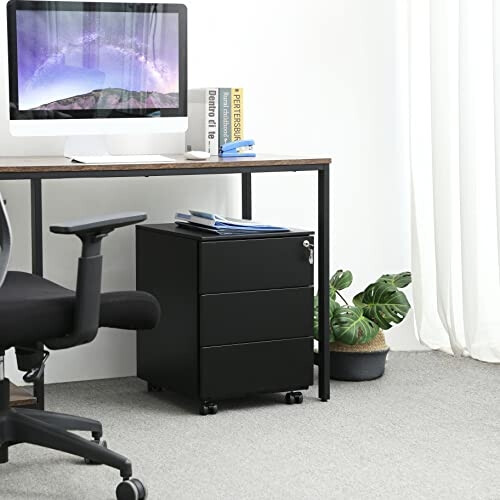 3-Drawer Rolling Office Cabinet with Lock and Wheels 2