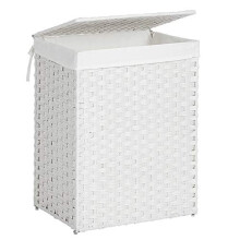Handwoven White Laundry Hamper with Removable Liner