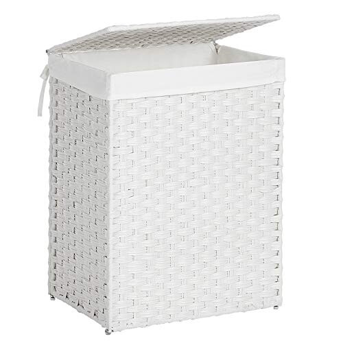 Handwoven White Laundry Hamper with Removable Liner
