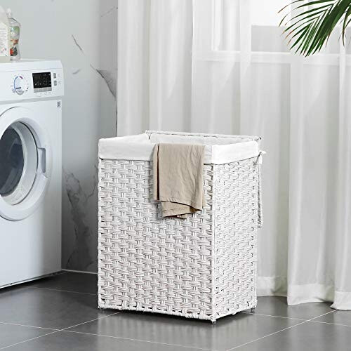 Handwoven White Laundry Hamper with Removable Liner 2