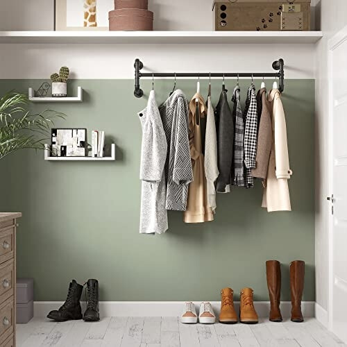 Industrial Wall-Mounted Clothes Rack, 60kg Capacity, Black 2
