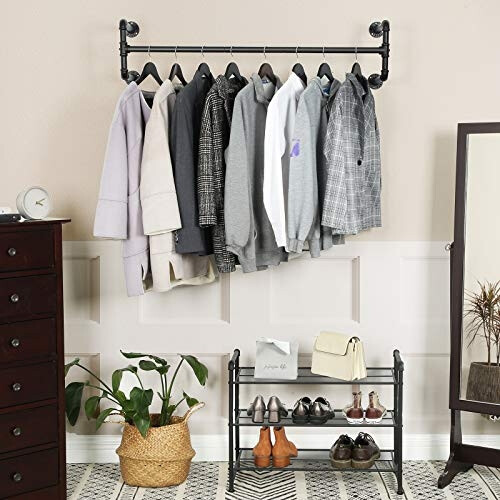 Industrial Wall-Mounted Clothes Rack, 60kg Capacity, Black 1