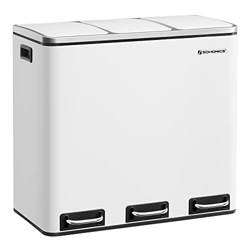 3-Compartment Soft-Close Pedal Recycling Bin, White, 54L