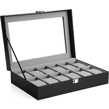 Luxurious 12-Slot Watch Box with Glass Lid & Velvet Lining