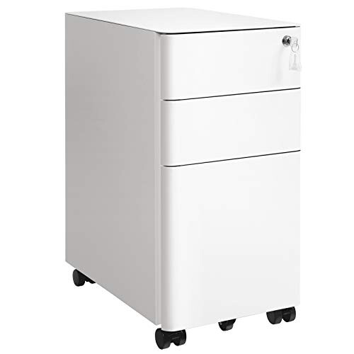 Compact Steel File Cabinet with 3 Drawers & Lockable Wheels