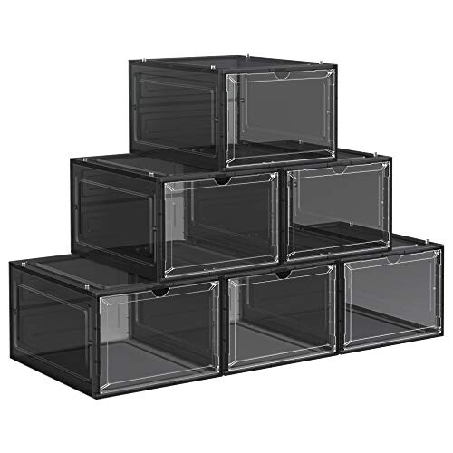 Set of 6 Stackable Shoe Storage Boxes with Clear Doors