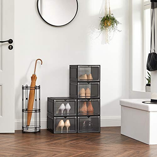 Set of 6 Stackable Shoe Storage Boxes with Clear Doors 1