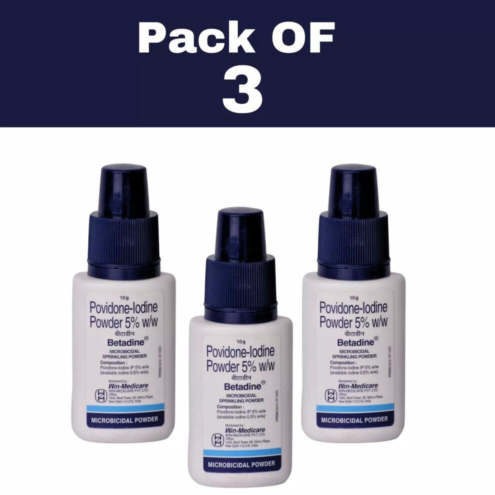 3 X Betadine Povidone-Lodine Powder 5% W/W Antiseptics Powder - 10g
