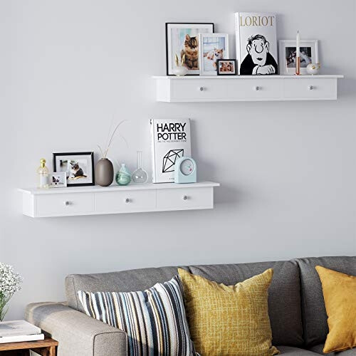 Floating Wall Shelf with 3 Drawers, White, 80cm 1