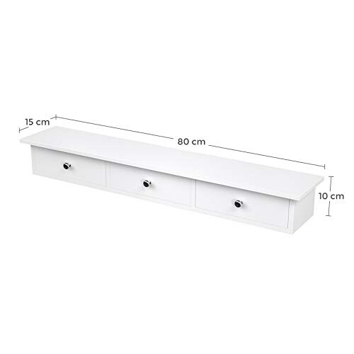Floating Wall Shelf with 3 Drawers, White, 80cm 2
