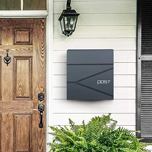 Modern Anthracite Grey Mailbox with Soft-Close Lid & Holder 1