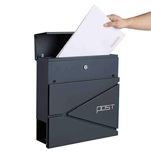 Modern Anthracite Grey Mailbox with Soft-Close Lid & Holder 2