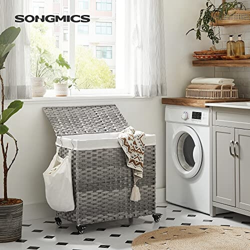 Large 3-Compartment Laundry Hamper with Lid & Wheels 1