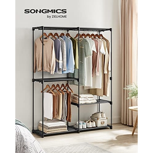 Large Capacity Wardrobe with 3 Hanging Sections & Shelves 1