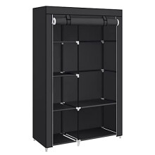 Black Fabric Wardrobe with Shelves and Hanging Rail