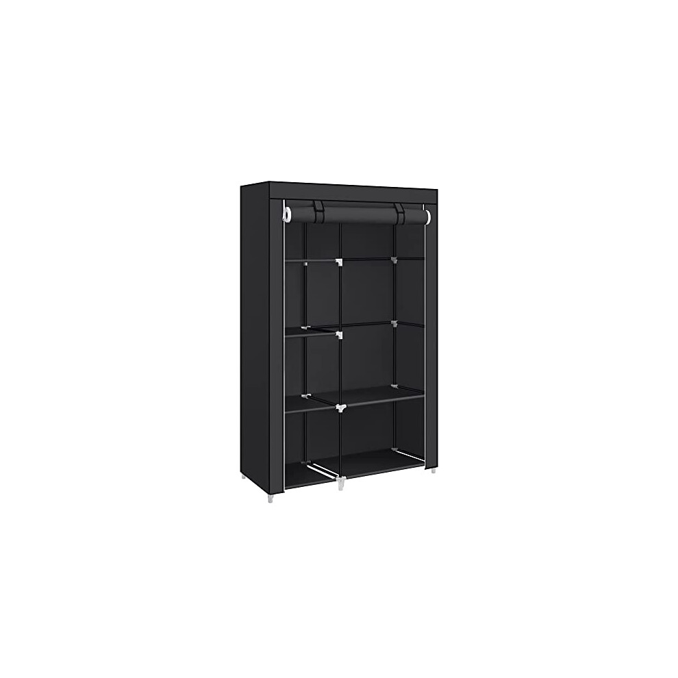 Black Fabric Wardrobe with Shelves and Hanging Rail-image-OPC-PF277KJ-NEW