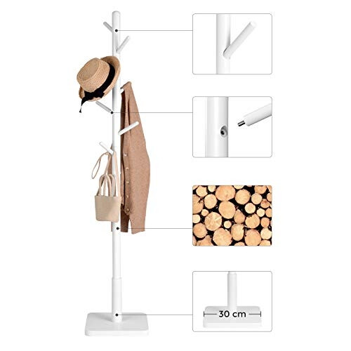 Modern White Coat Stand with 8 Pegs for Entryway & Bedroom 1