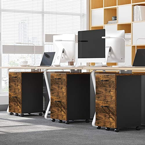 Rustic Mobile File Cabinet with 2 Drawers and Locking Wheels 2
