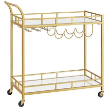 Luxurious Gold Bar Cart with Glass Shelves & Bottle Holders