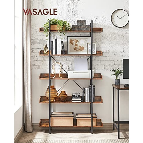 Industrial 5-Tier Bookshelf: Stable, Spacious, Easy Assembly 1