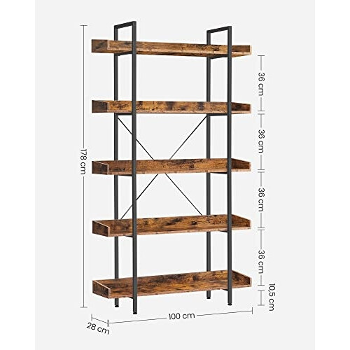 Industrial 5-Tier Bookshelf: Stable, Spacious, Easy Assembly 2