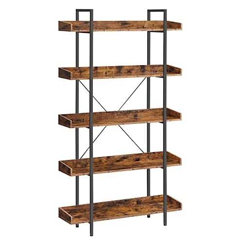 Industrial 5-Tier Bookshelf: Stable, Spacious, Easy Assembly