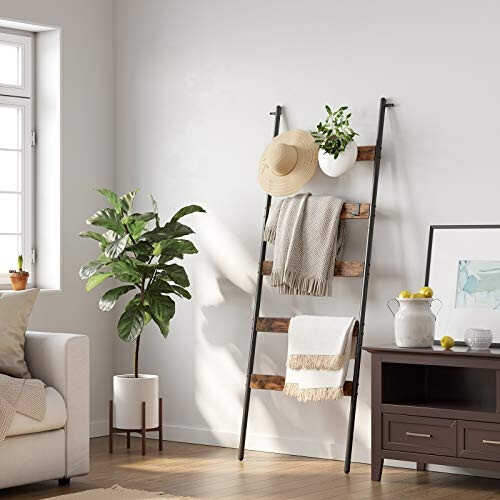 Rustic Brown Blanket Ladder: Stylish Storage Solution 1