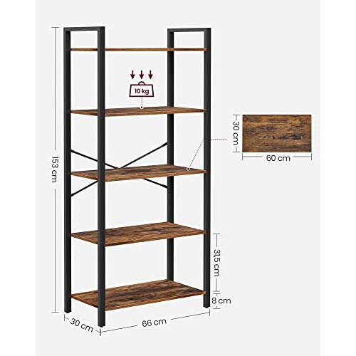 5-Tier Rustic Brown Storage Shelves, Steel Frame 2