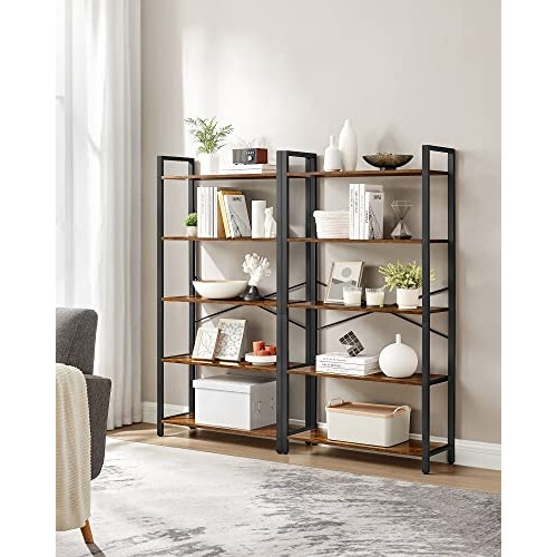 5-Tier Rustic Brown Storage Shelves, Steel Frame 1