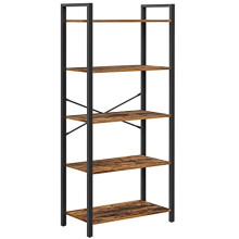 5-Tier Rustic Brown Storage Shelves, Steel Frame