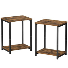 Rustic Brown Industrial Side Tables, Set of 2