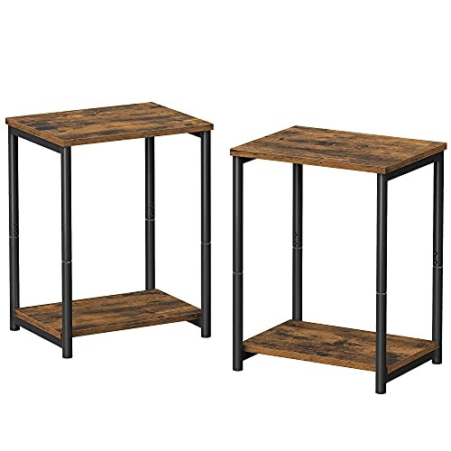 Rustic Brown Industrial Side Tables, Set of 2