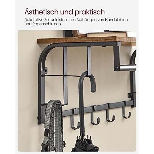 3-in-1 Wall Coat Rack with Shelf, Hooks & Hanging Rail 2