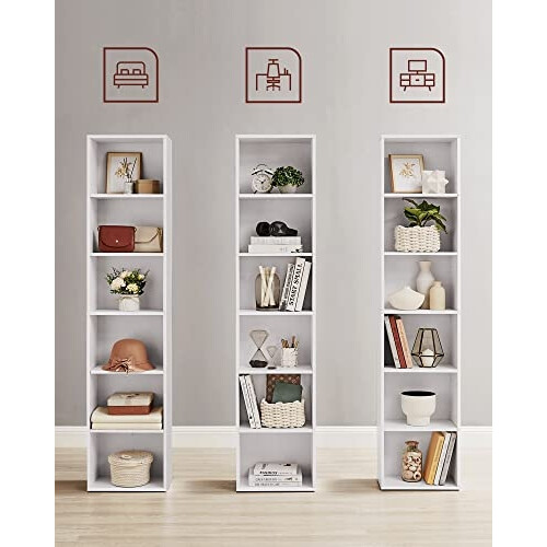 Scandinavian White 6-Tier Adjustable Bookcase 2