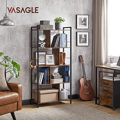 Rustic Industrial Bookcase: Spacious, Stable, Easy Assembly 1