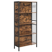 Elegant Matte Black Bookcase with Rustic Brown Shelves