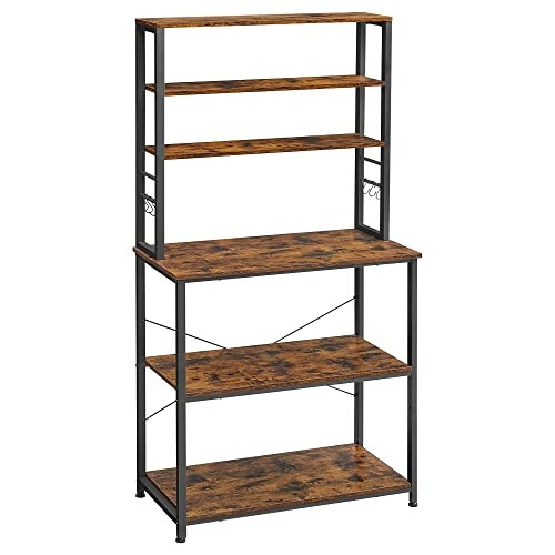 6-Tier Kitchen Rack with Adjustable Shelves & S-Hooks