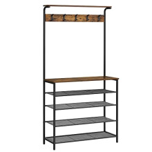 Industrial Hall Tree with Shoe Storage & Coat Hooks