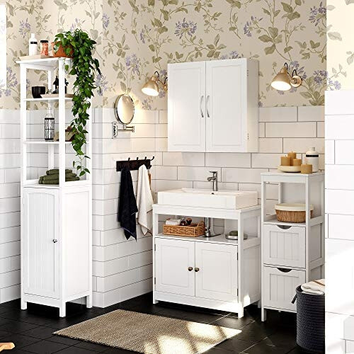 Scandinavian Matte White Bathroom Vanity Cabinet, 2 Shelves 1