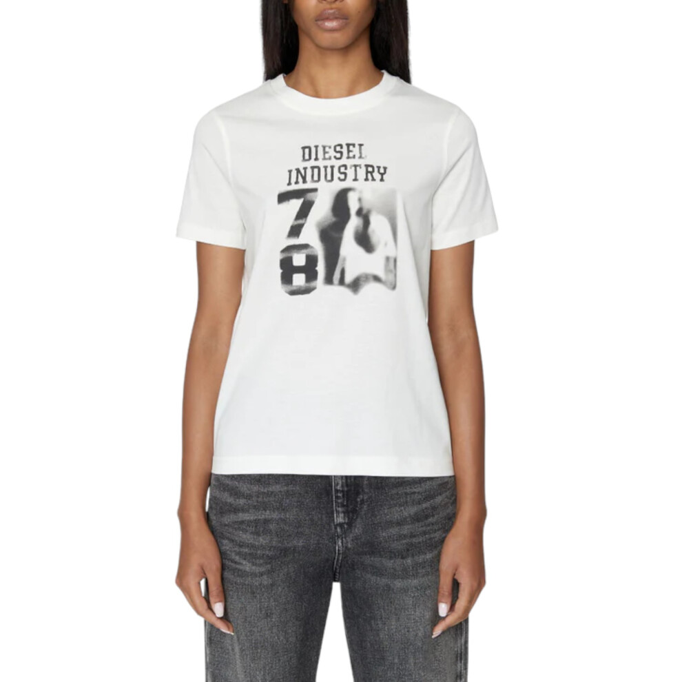 (White, L) Diesel T-Reg-E6 Womens T Shirts Crew Neck Short Sleeve Tee