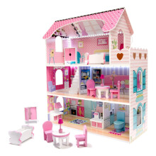 Puppenhaus aus MDF-Holz + Möbel 70 cm rosa LED