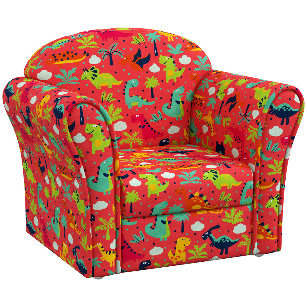 Aiyaplay Red Kids Sofa Chair With Dinosaur Design For Bedroom, Playroom,