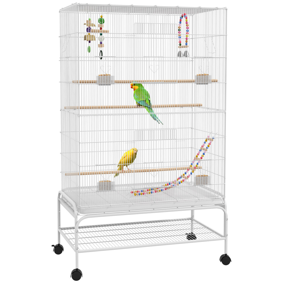PawHut Bird Cage with Stand, Wheels, Toys, for Budgies, Finches, White