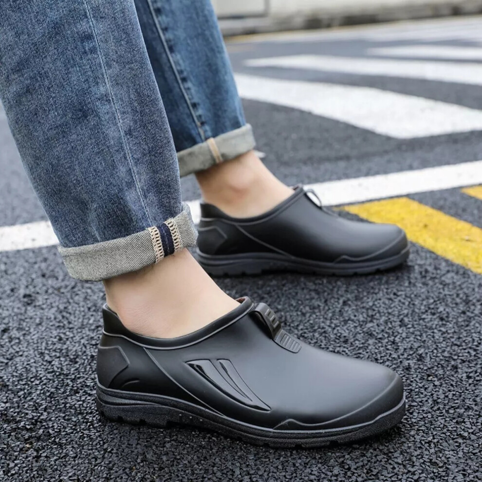 (Black, EU41=UK7) Work Boots Walking Mens Rain Shoes Waterproof Rubber Garden Low Top Non-slip