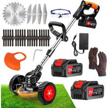 Cordless Trimmer 21 Volt Garden Trimmer with 2 4.0ah Batteries and 25 Blades and Removable Wheels Height Adjustable Metal Blade Trimmer,...