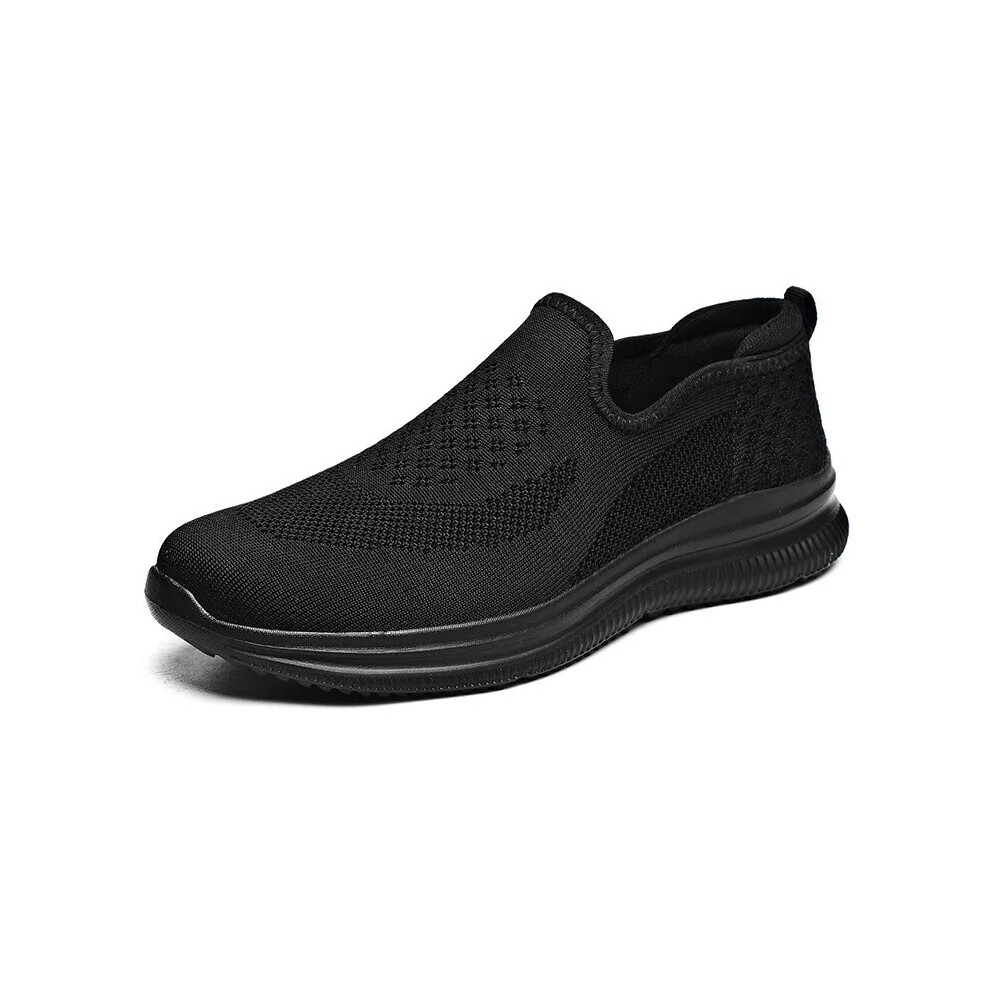 (UK8/EU42, Full Black) Mens Slip On Wide Fit Memory Foam Casual Walking Gym Sports Trainers Shoes Size*